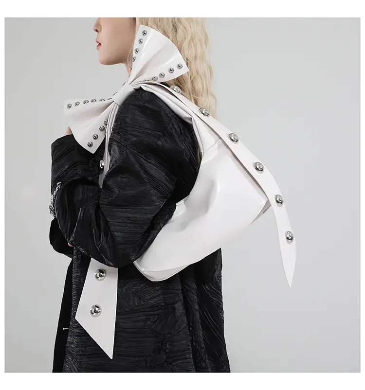 Brown Rivet Bow Shoulder Bag for Women — feature 8