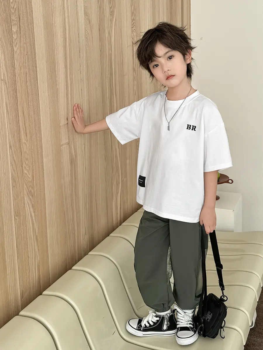 Kids White Short Sleeve T-Shirt Korean Style Ice Silk Cotton - Image 5