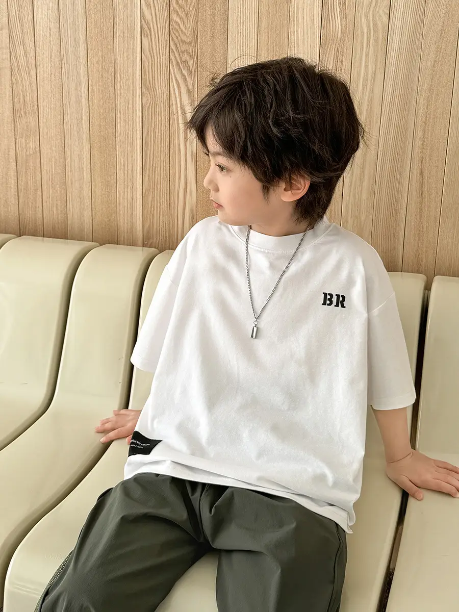 Kids White Short Sleeve T-Shirt Korean Style Ice Silk Cotton - Image 7
