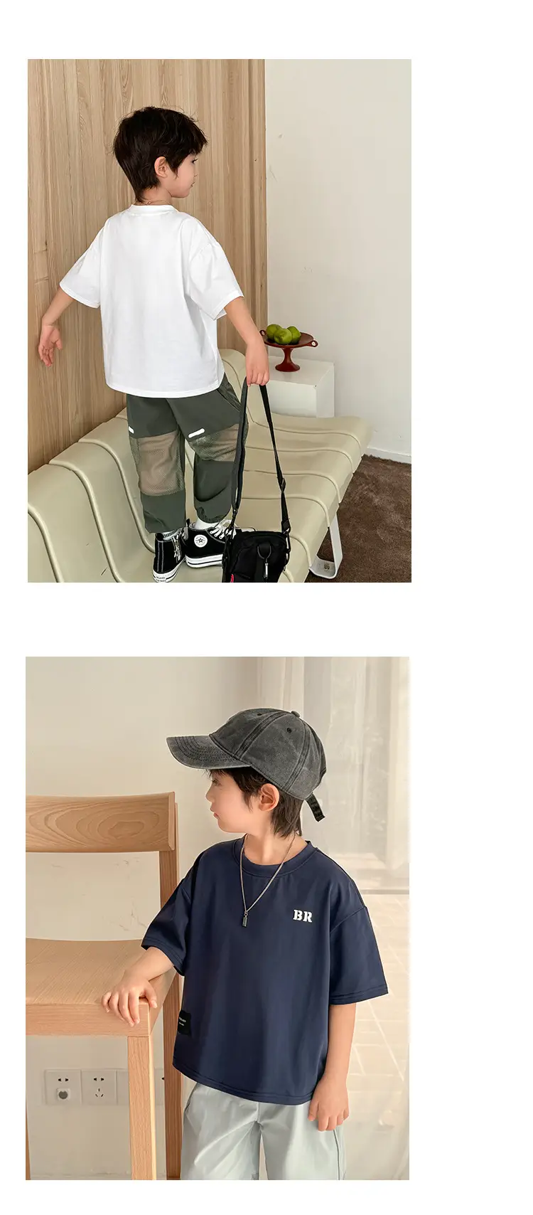 Kids White Short Sleeve T-Shirt Korean Style Ice Silk Cotton — feature 10