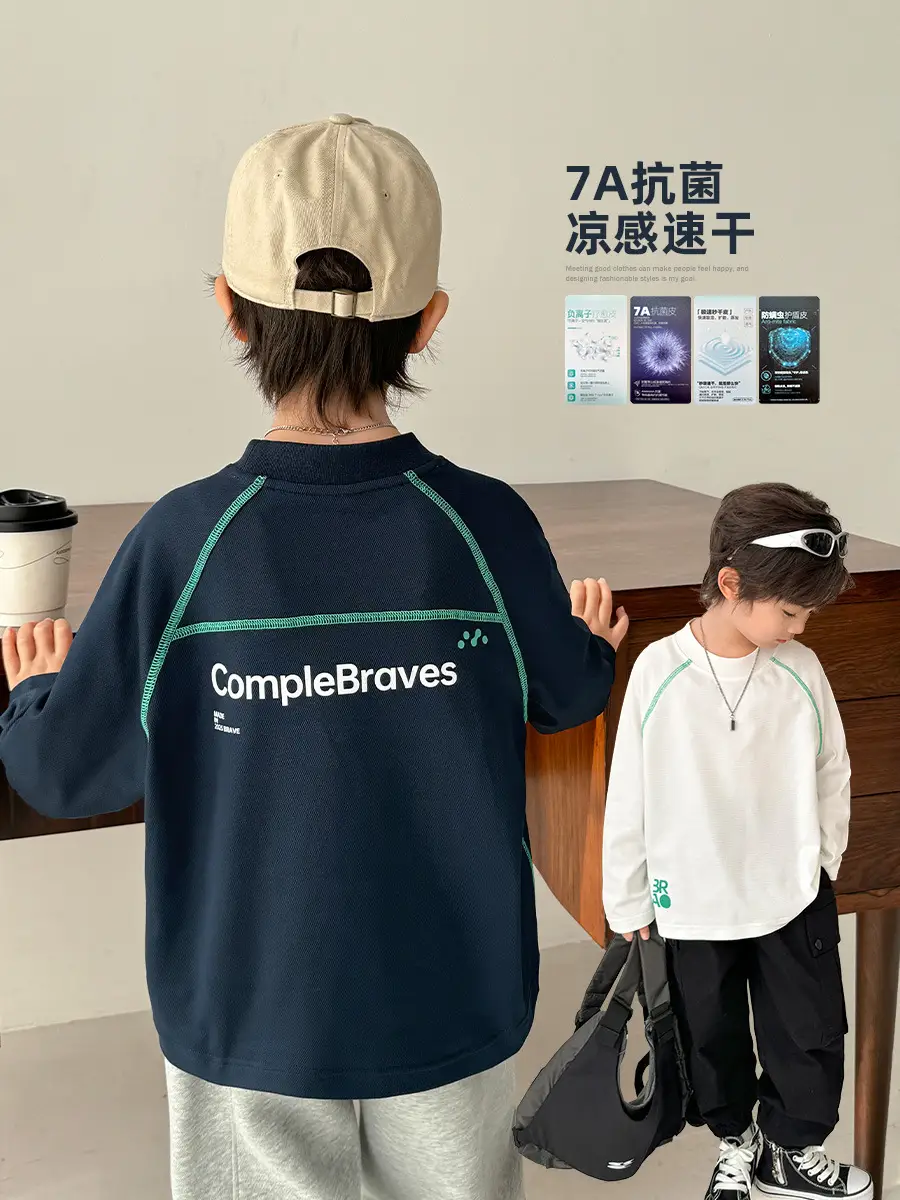 Haima Boys' 7A Antibacterial Long Sleeve T-Shirt Navy Blue - Image 3