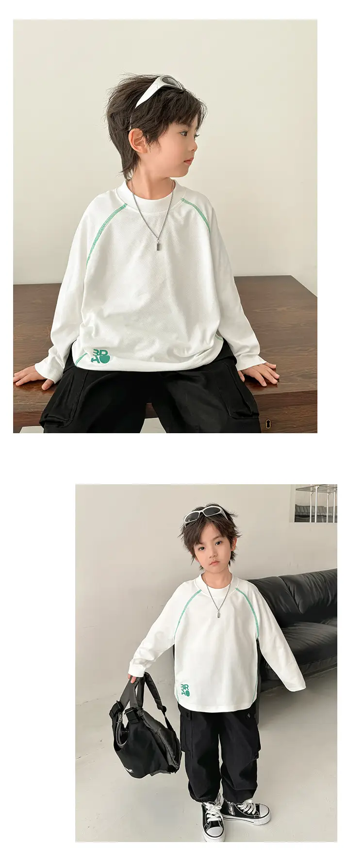 Haima Boys' 7A Antibacterial Long Sleeve T-Shirt Navy Blue — feature 11
