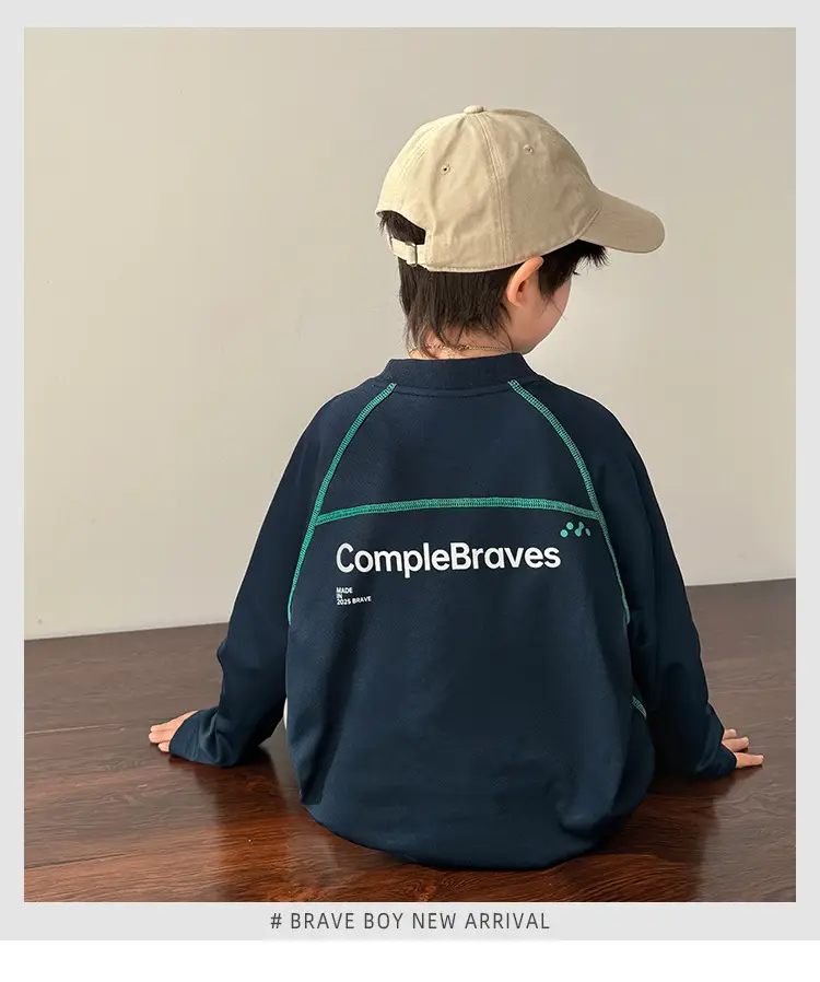 Haima Boys' 7A Antibacterial Long Sleeve T-Shirt Navy Blue — feature 2
