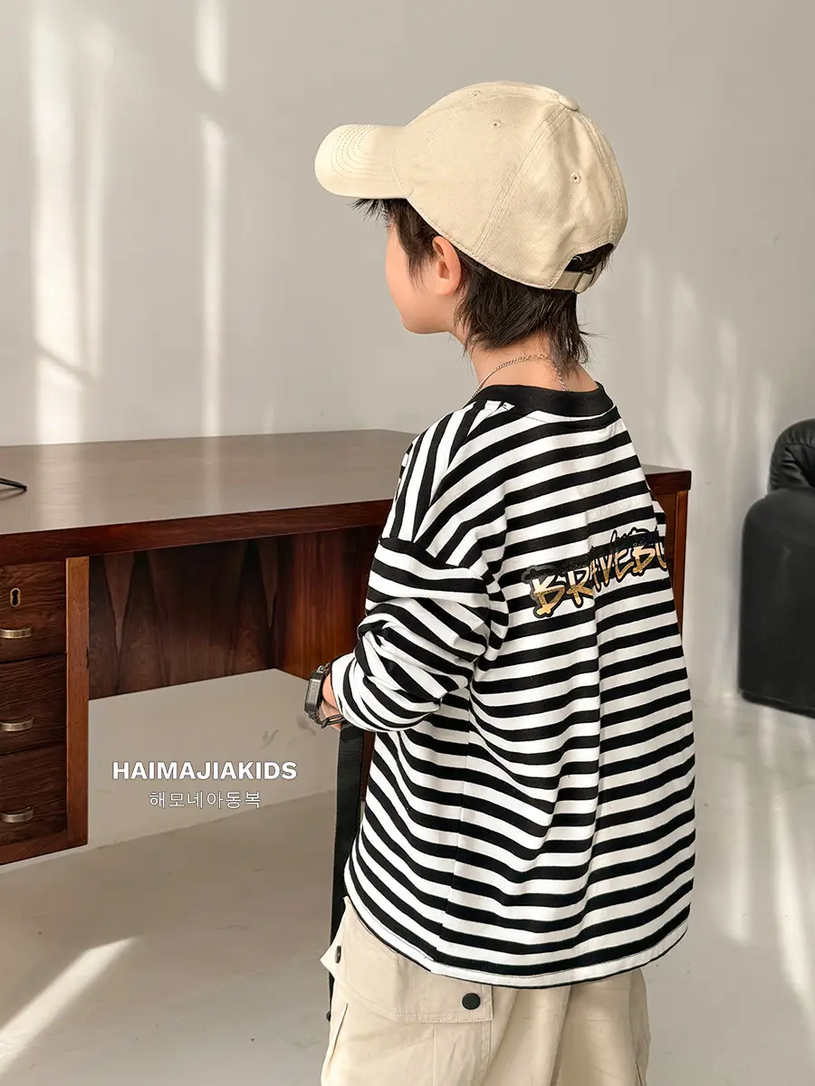 Boys Striped Cotton T-Shirt Long Sleeve Spring Wear - Image 2