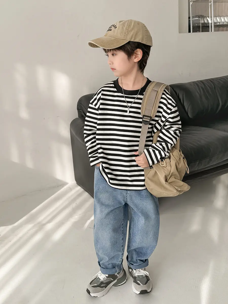 Boys Striped Cotton T-Shirt Long Sleeve Spring Wear - Image 4