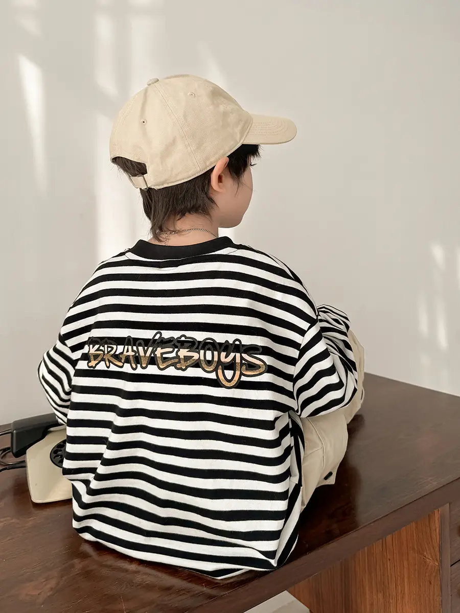 Boys Striped Cotton T-Shirt Long Sleeve Spring Wear - Image 5