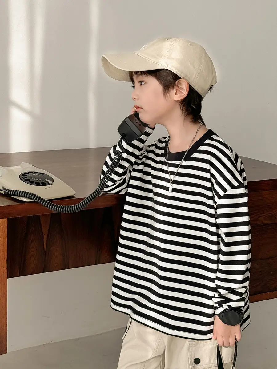 Boys Striped Cotton T-Shirt Long Sleeve Spring Wear - Image 6