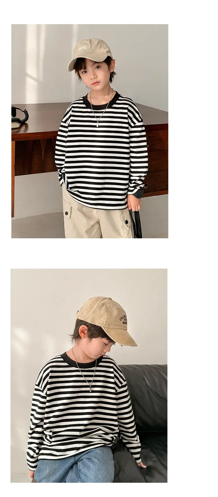 Boys Striped Cotton T-Shirt Long Sleeve Spring Wear — feature 10