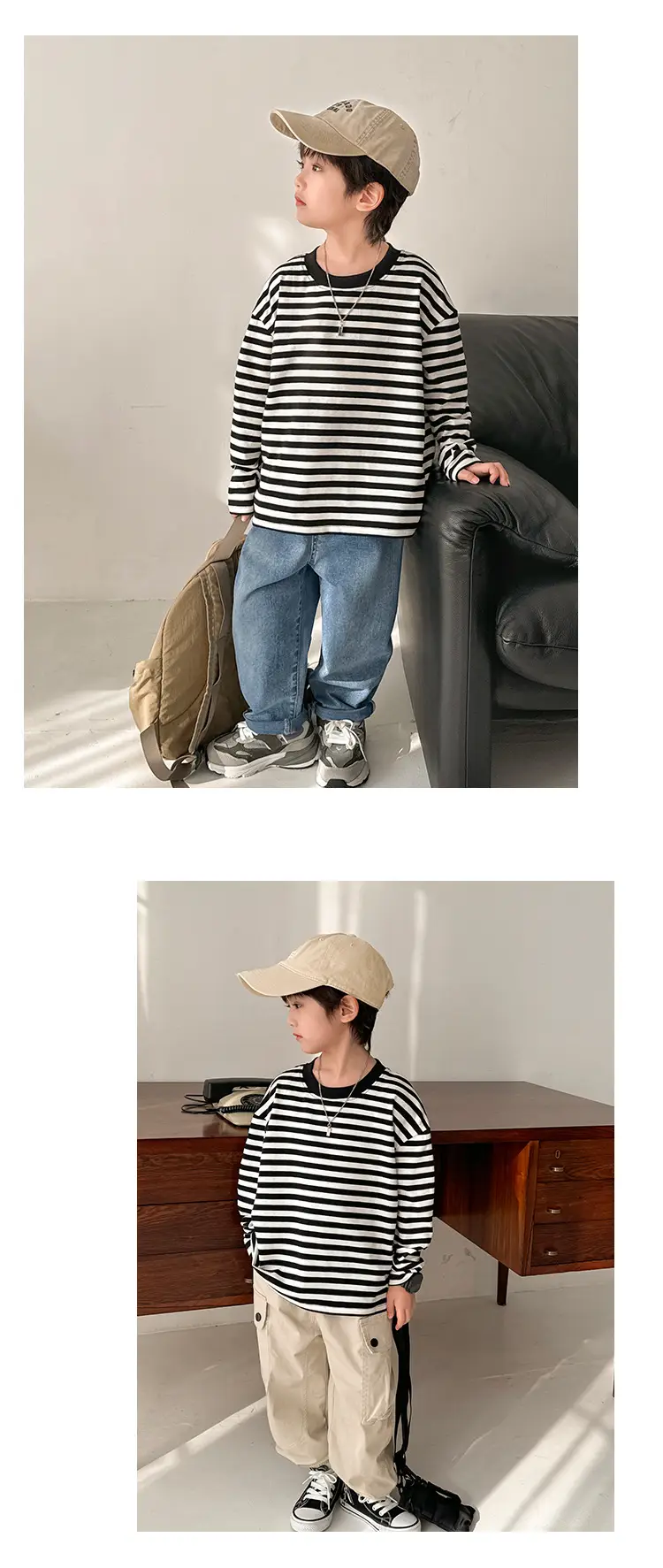 Boys Striped Cotton T-Shirt Long Sleeve Spring Wear — feature 11