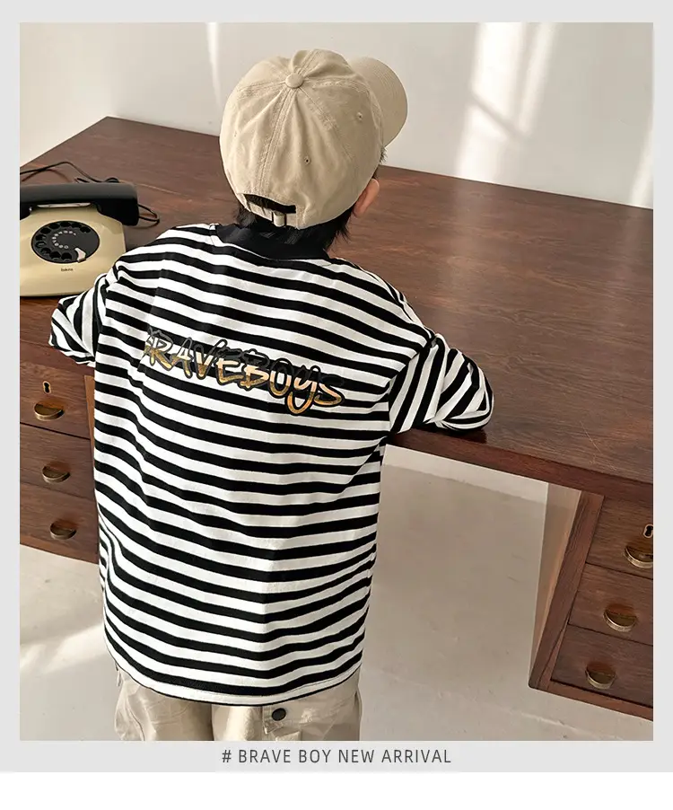 Boys Striped Cotton T-Shirt Long Sleeve Spring Wear — feature 2