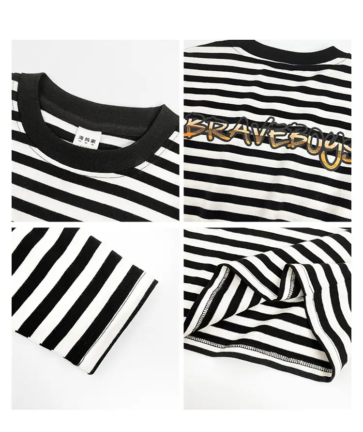 Boys Striped Cotton T-Shirt Long Sleeve Spring Wear — feature 4