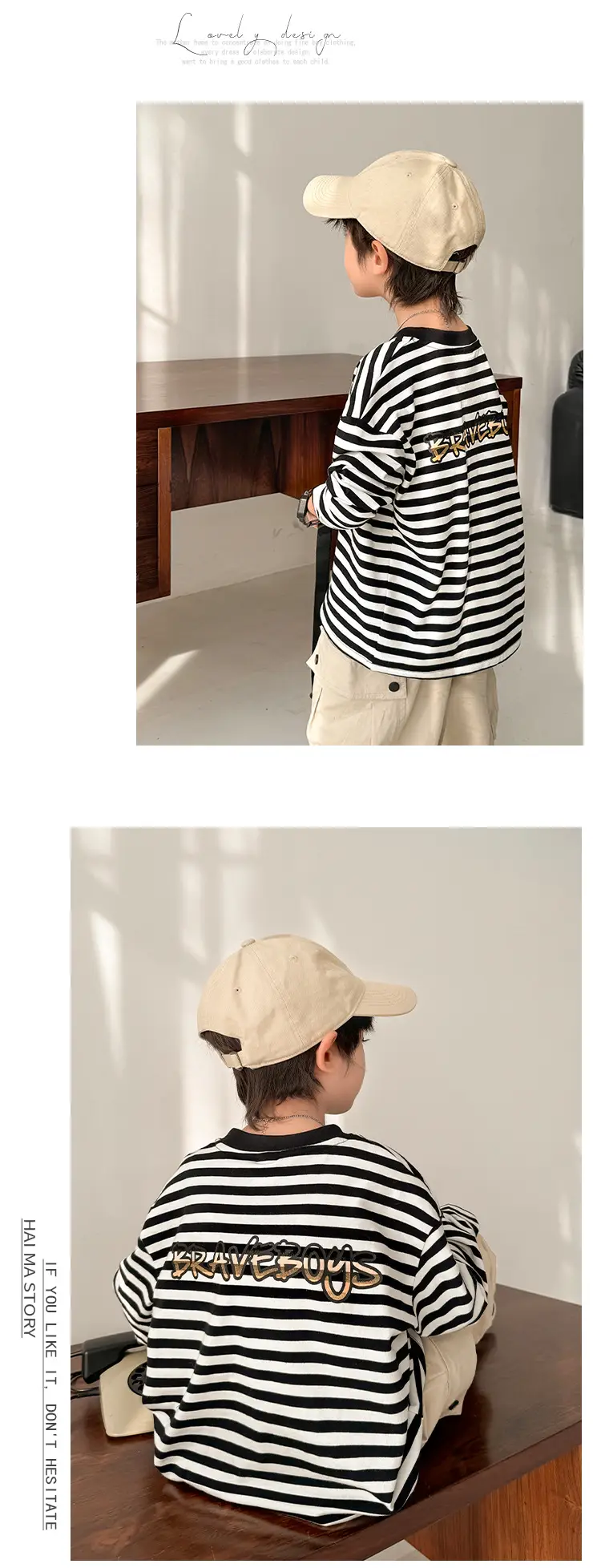 Boys Striped Cotton T-Shirt Long Sleeve Spring Wear — feature 7
