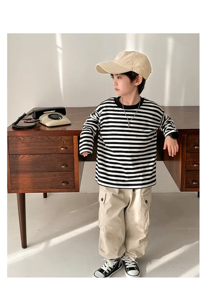 Boys Striped Cotton T-Shirt Long Sleeve Spring Wear — feature 8