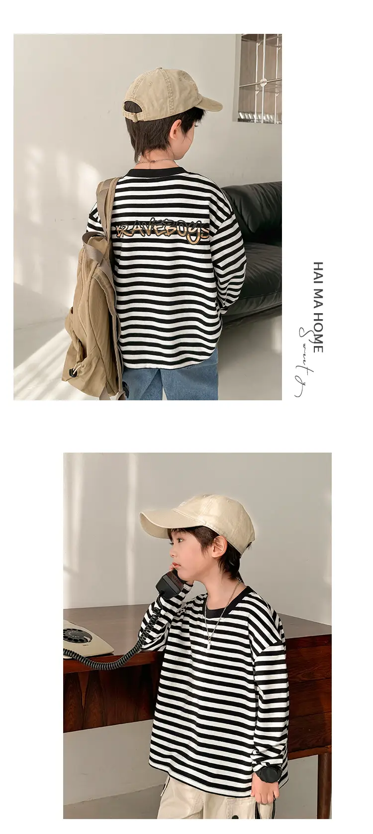 Boys Striped Cotton T-Shirt Long Sleeve Spring Wear — feature 9