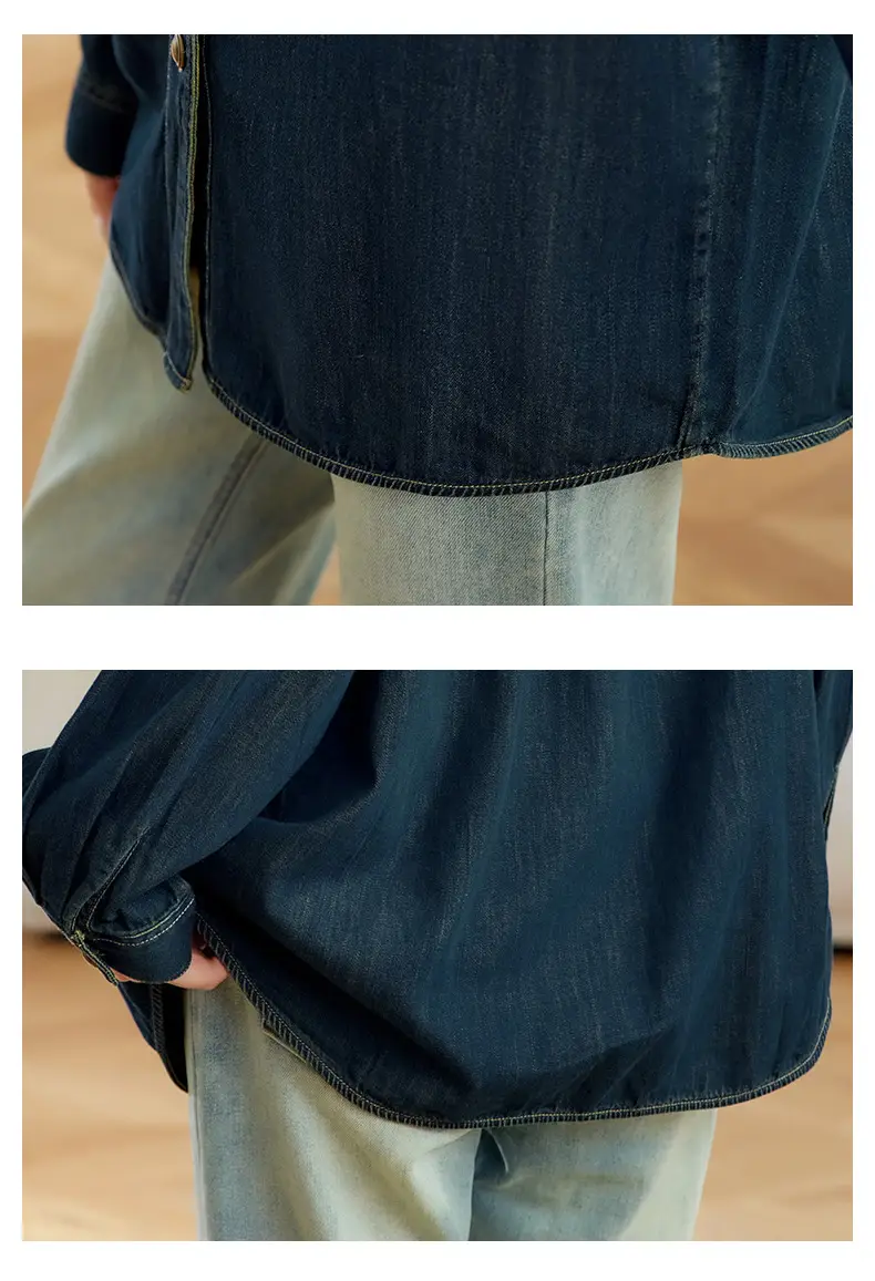 Dark Blue Denim Shirt Women 2026 Spring Autumn Vintage Distressed — feature 16