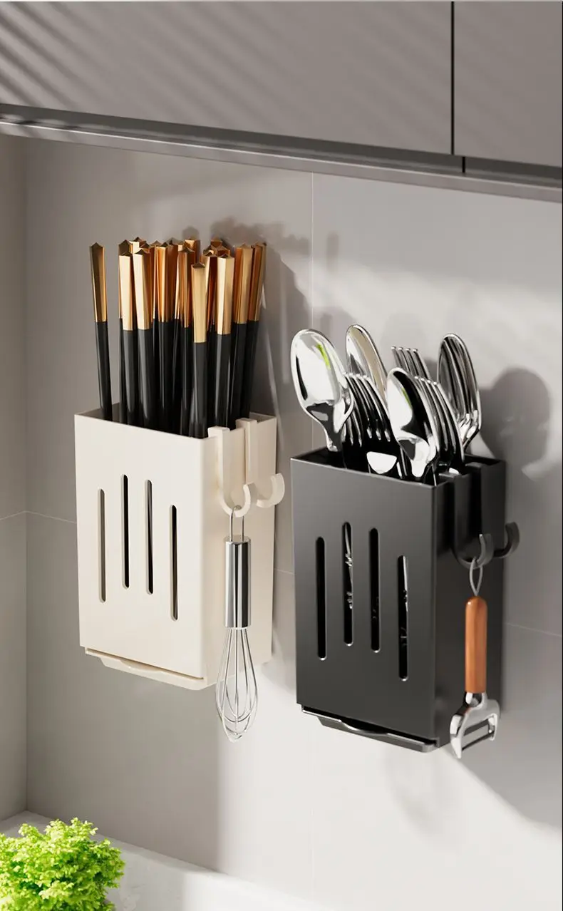 Wall Mount Chopsticks Cage Black ABS Kitchen Storage — feature 16