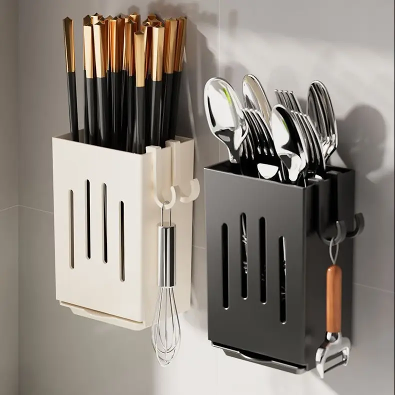 Wall Mount Chopsticks Cage Black ABS Kitchen Storage - Image 2