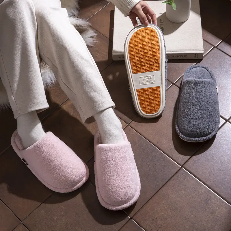 Japanese Style Quiet Floor Cotton Slippers Men's Autumn and Winter New Home Non-Slip Soft Bottom Couple Women's Cotton Slippers