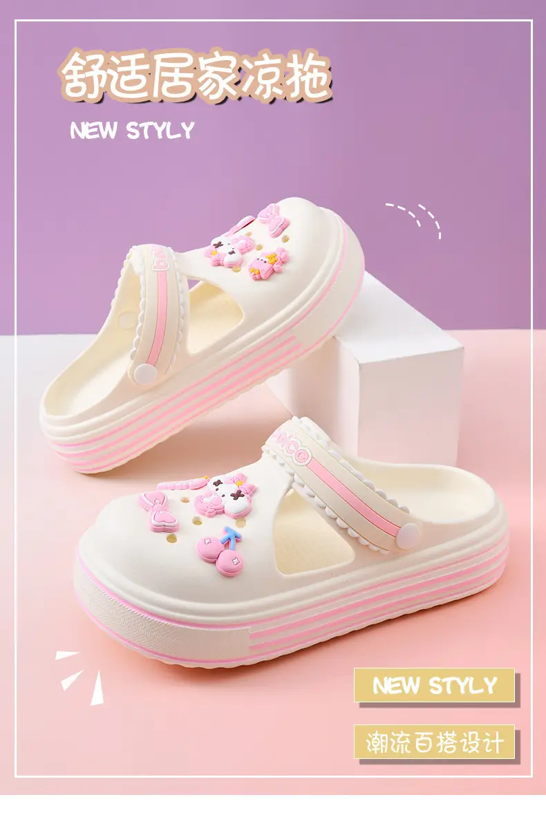Women's Hole Shoes Summer Wear Height-increasing Thick-soled Slippers Wear-resistant Cute EVA Non-slip Deodorant Breathable Baotou Slippers — feature 6