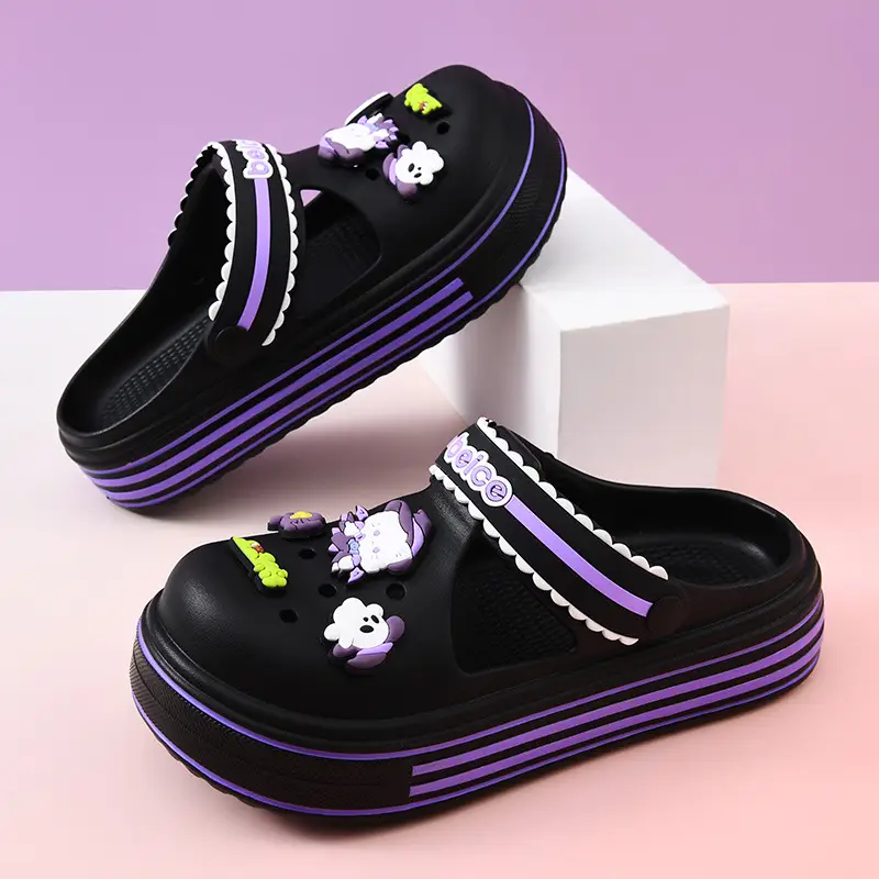 Women's Hole Shoes Summer Wear Height-increasing Thick-soled Slippers Wear-resistant Cute EVA Non-slip Deodorant Breathable Baotou Slippers - Image 2