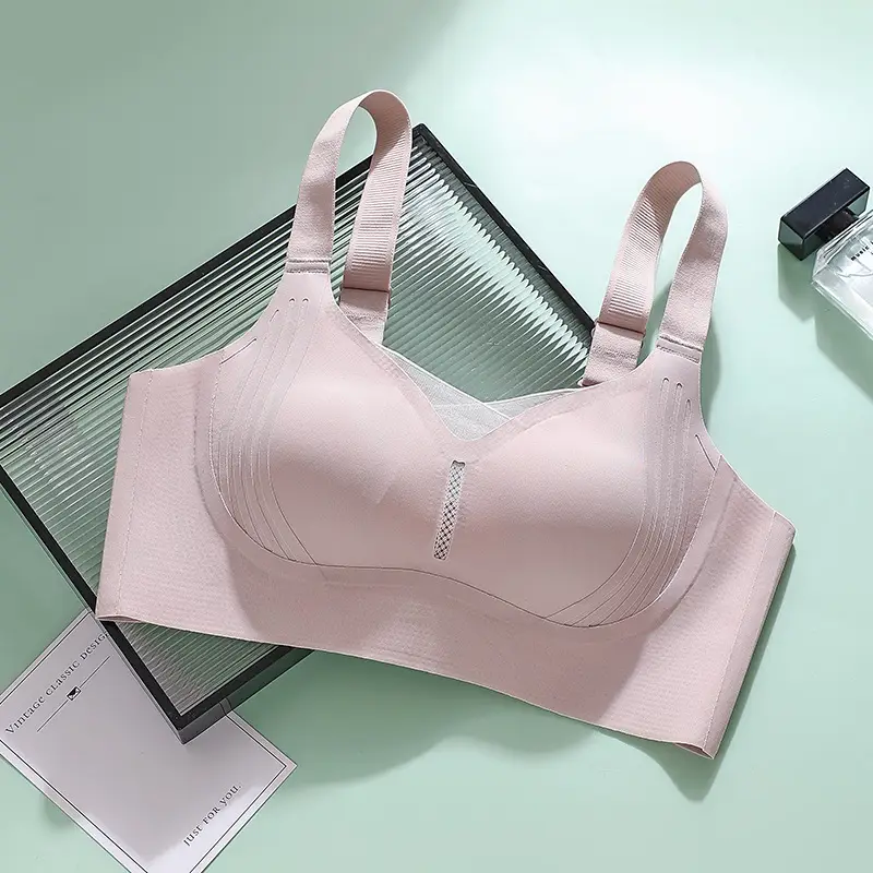 Ultra-Thin Fixed Rabbit Ear Cup Bra Pink Seamless