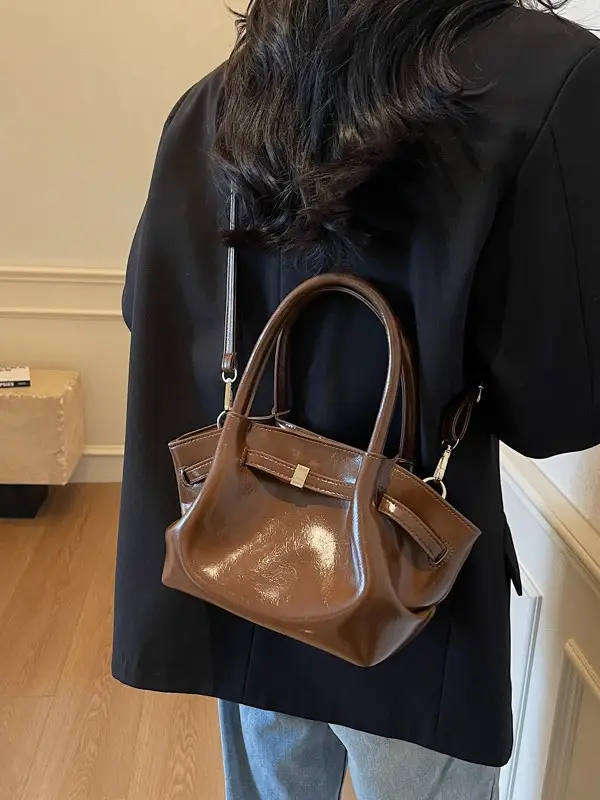 2026 Retro Brown Leather Shoulder Bag with Handle - Image 8