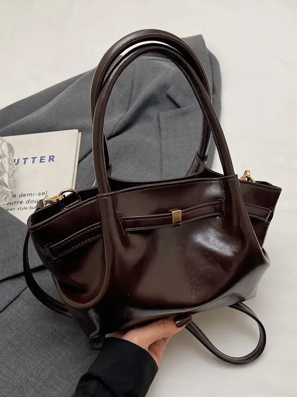 2026 Retro Brown Leather Shoulder Bag with Handle - Image 9