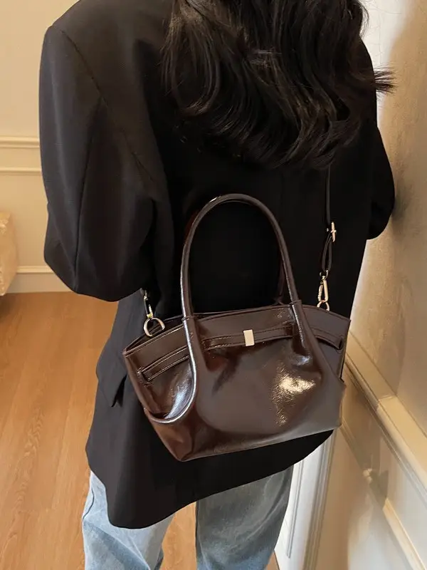 2026 Retro Brown Leather Shoulder Bag with Handle - Image 10