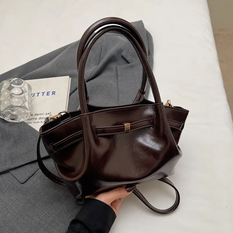 2026 Retro Brown Leather Shoulder Bag with Handle - Image 4