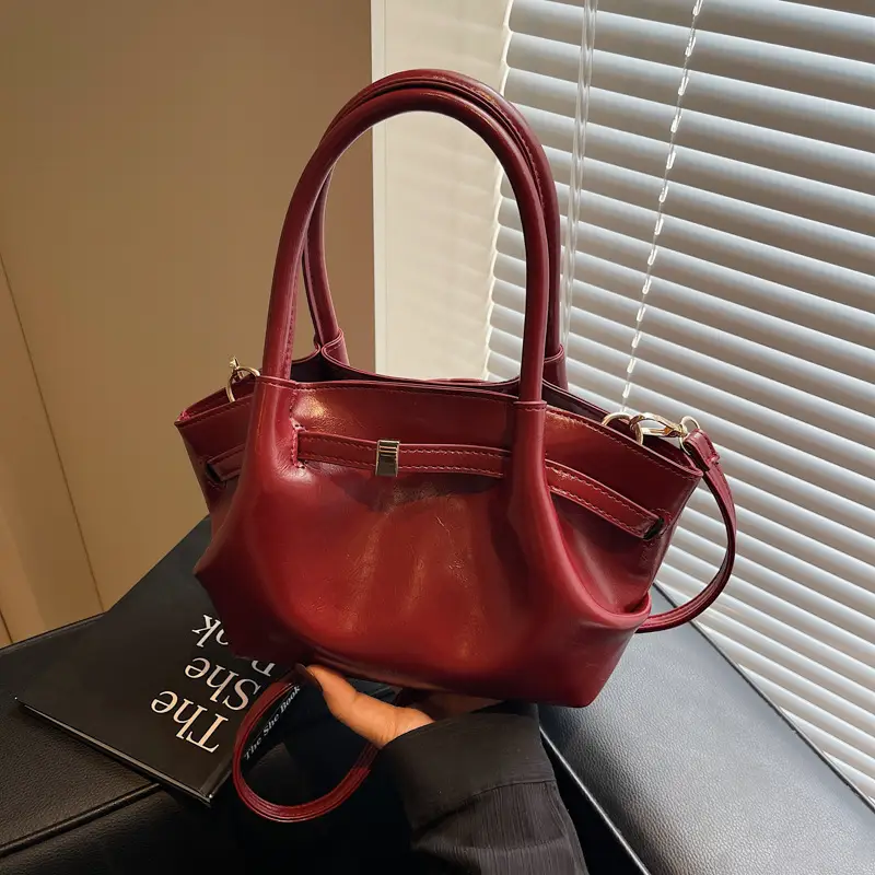 2026 Retro Brown Leather Shoulder Bag with Handle - Image 5