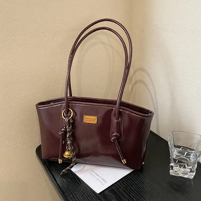 Black Leather Shoulder Tote Bag for Women 2025 - Image 2