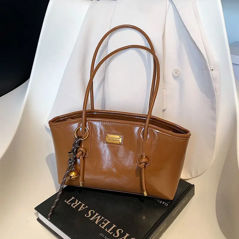 Black Leather Shoulder Tote Bag for Women 2025 - Image 3
