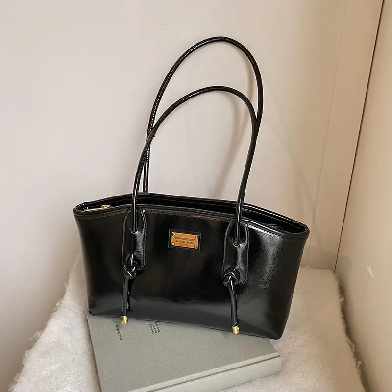 Black Leather Shoulder Tote Bag for Women 2025 - Image 6