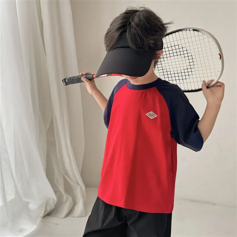 Boys Red Blue Raglan Sleeve T-Shirt 2026 - Image 2