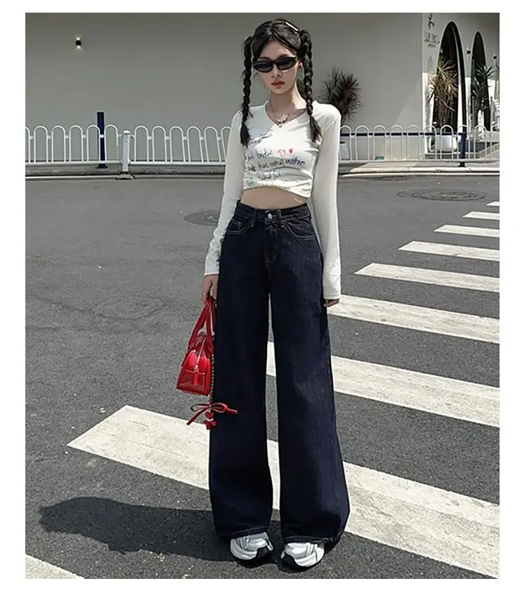 Dark Blue Wide Leg Jeans for Women 2025 Korean Style — feature 11