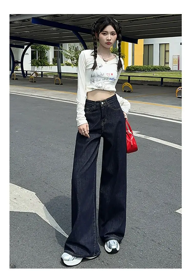 Dark Blue Wide Leg Jeans for Women 2025 Korean Style — feature 17