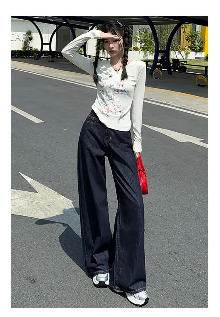 Dark Blue Wide Leg Jeans for Women 2025 Korean Style — feature 18