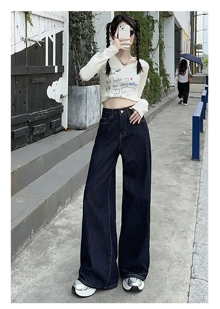 Dark Blue Wide Leg Jeans for Women 2025 Korean Style — feature 20