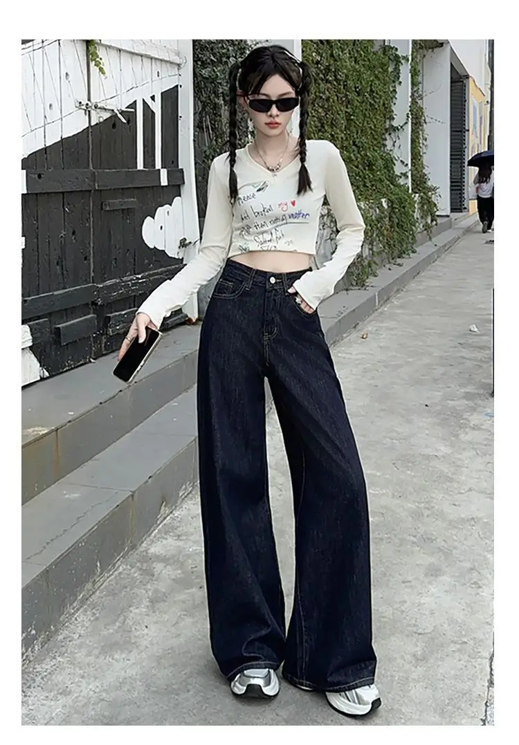 Dark Blue Wide Leg Jeans for Women 2025 Korean Style — feature 21