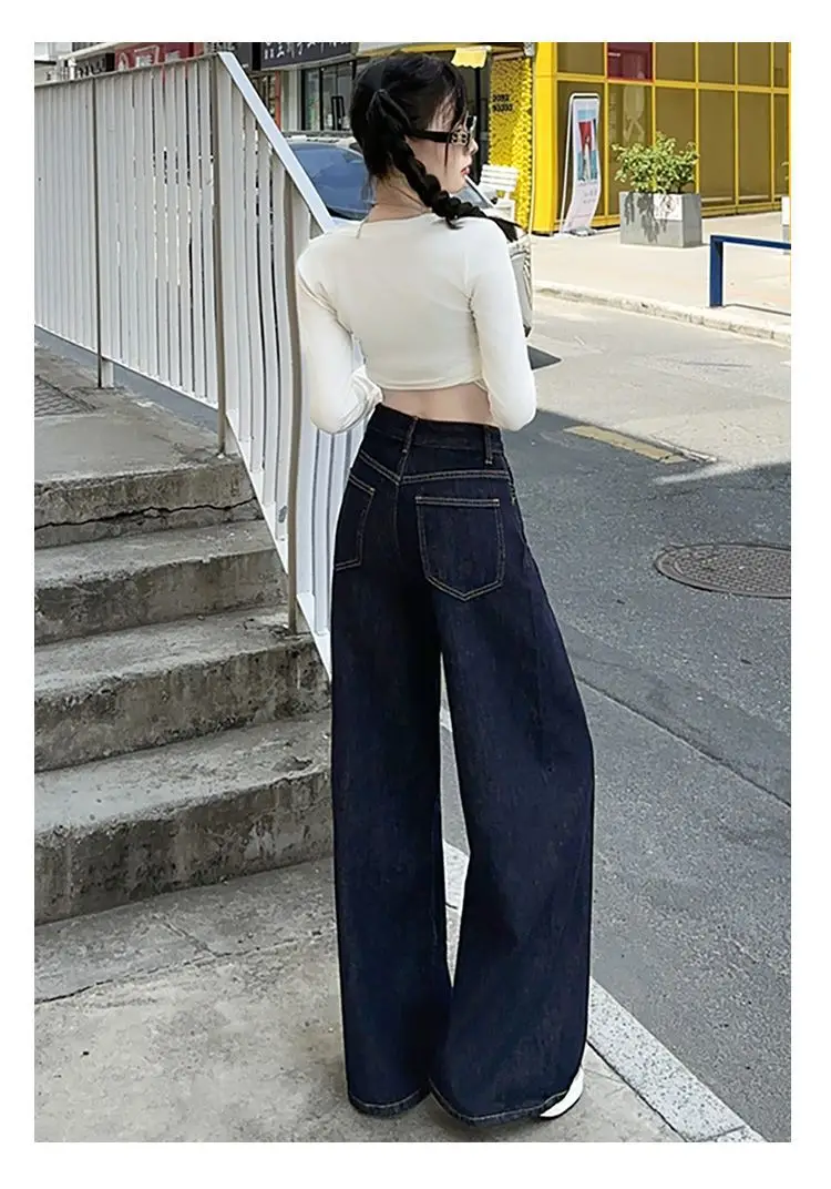 Dark Blue Wide Leg Jeans for Women 2025 Korean Style — feature 22