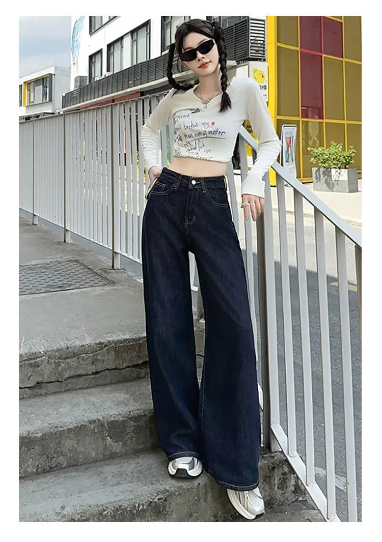 Dark Blue Wide Leg Jeans for Women 2025 Korean Style — feature 23