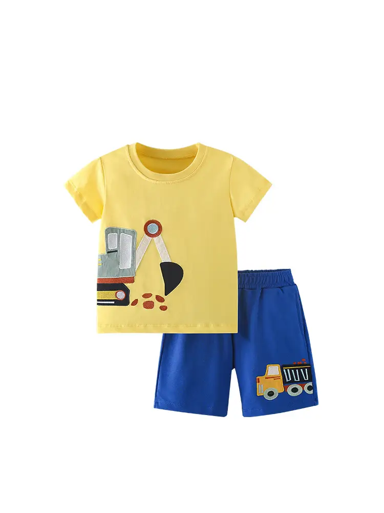 Cross-border boys summer T-shirt shorts set yellow blue