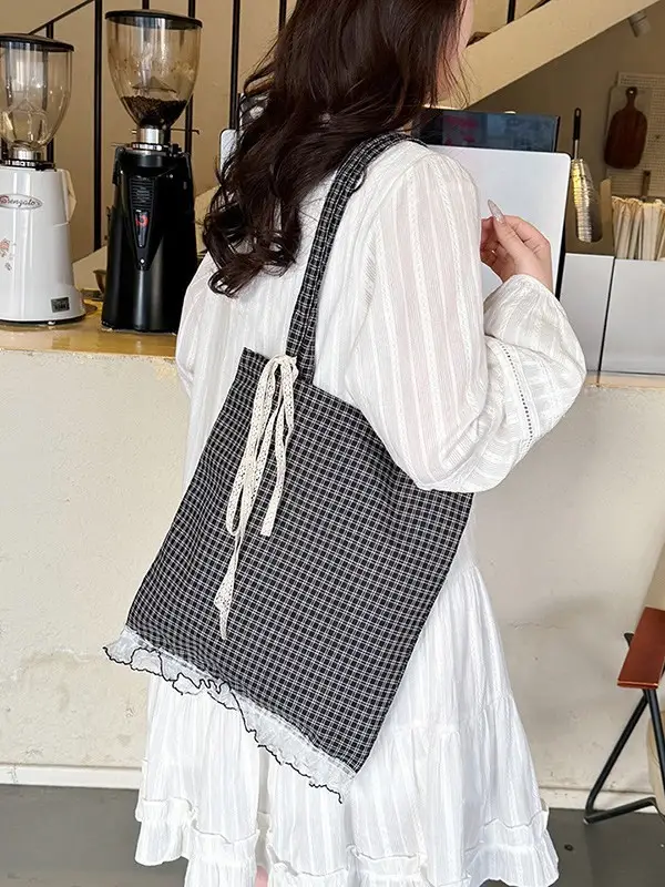 Canvas Plaid Women's Large Shoulder Bag 2024 - Image 3