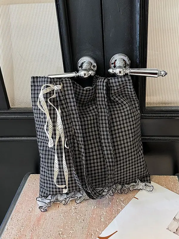 Canvas Plaid Women's Large Shoulder Bag 2024 - Image 4