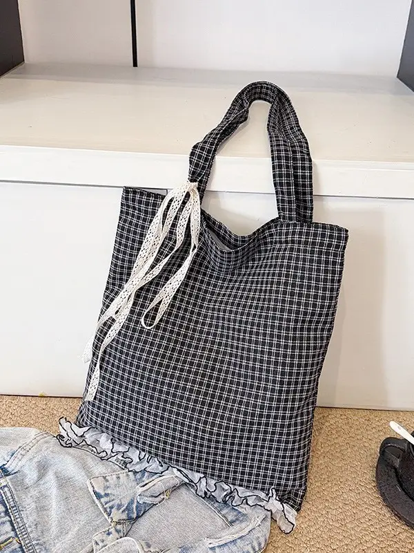 Canvas Plaid Women's Large Shoulder Bag 2024 - Image 5