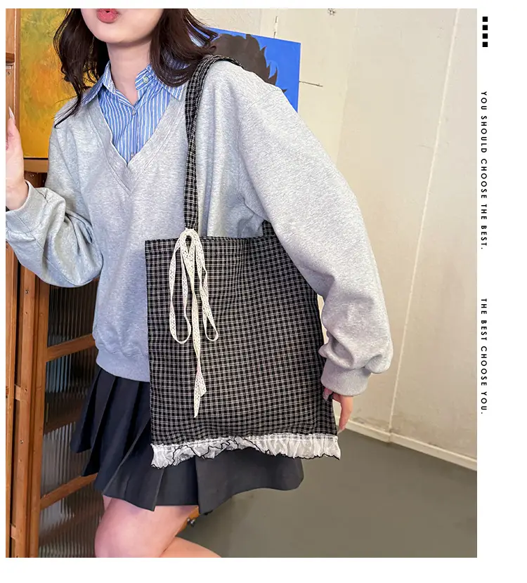 Canvas Plaid Women's Large Shoulder Bag 2024 — feature 1