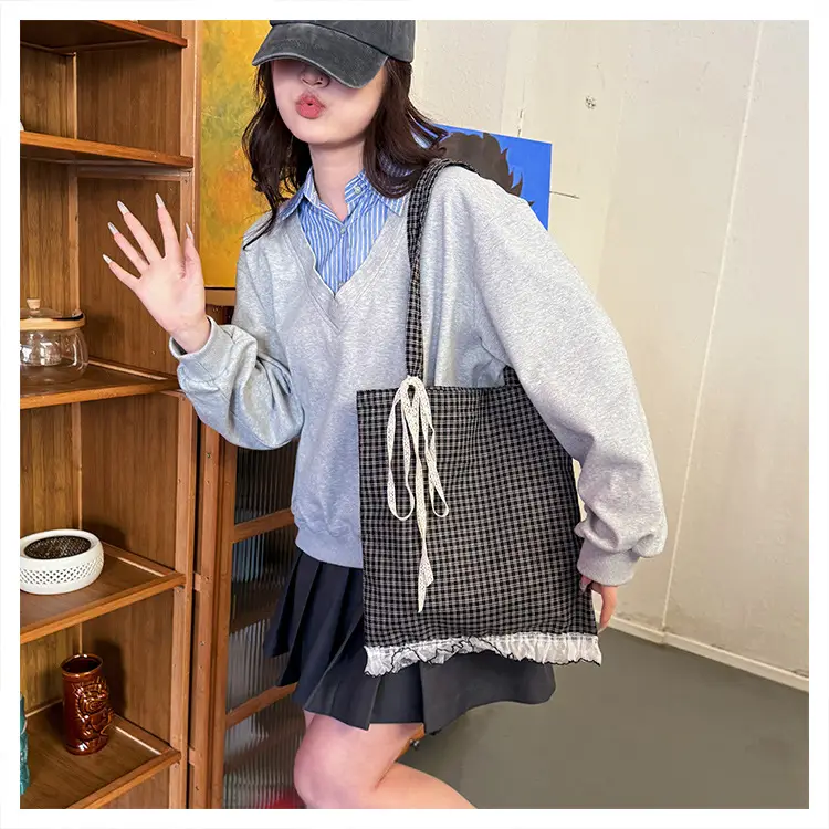 Canvas Plaid Women's Large Shoulder Bag 2024 — feature 11