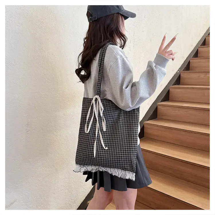 Canvas Plaid Women's Large Shoulder Bag 2024 — feature 14