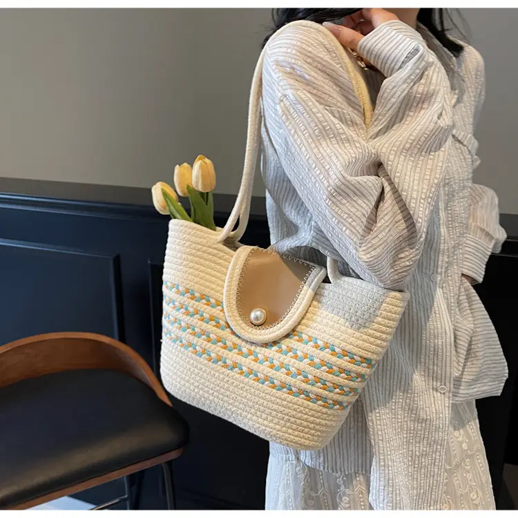Woven Straw Bag with Pearl Handle for Women — feature 10