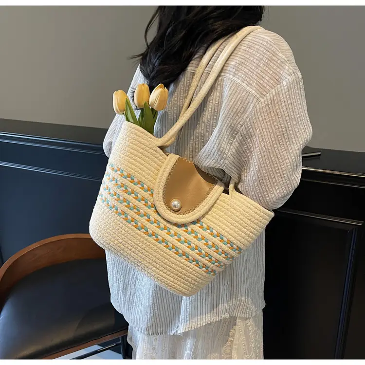 Woven Straw Bag with Pearl Handle for Women — feature 11